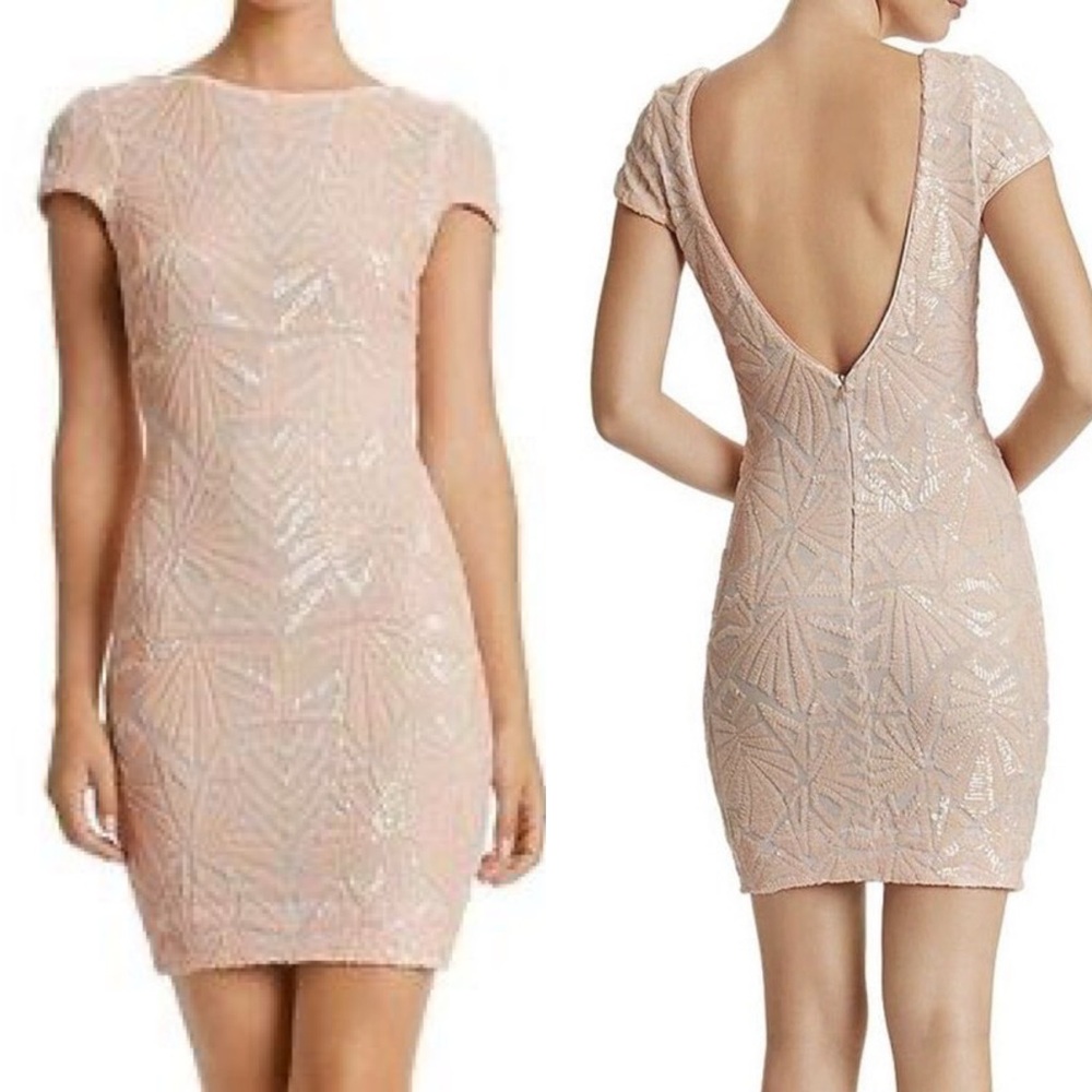 Dress the Population Blush Sequin Backless Cap-Sleeve Mini Dress